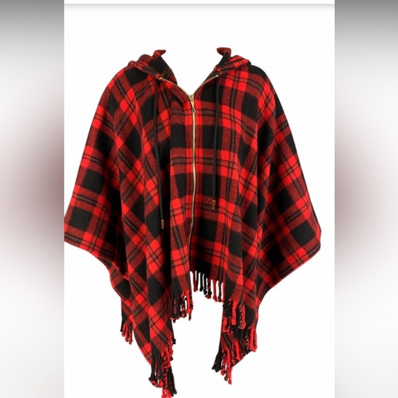 KATE SPADE NEW YORK Hooded Plaid Poncho Cape🖤♥️♠️ - Picture 6 of 8